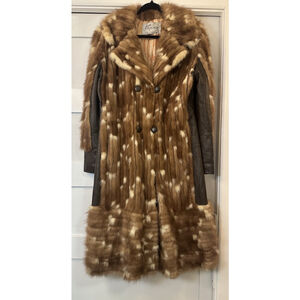 1970s Emilio Gucci Leather & Spotted Fox Fur Mid Length Coat Size Large READ